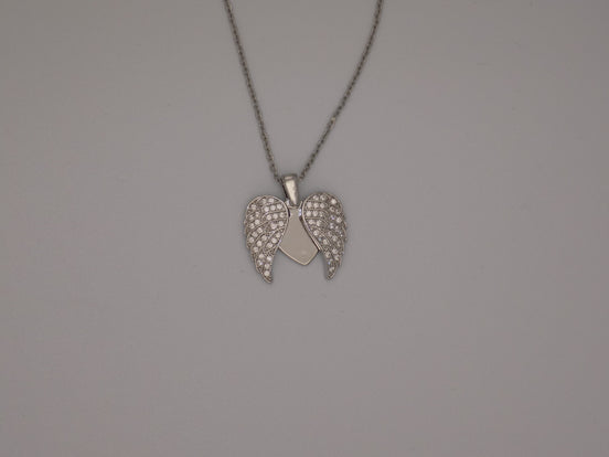 Stainless Steel Angel Necklace with Opening Wings & Zircon Stones