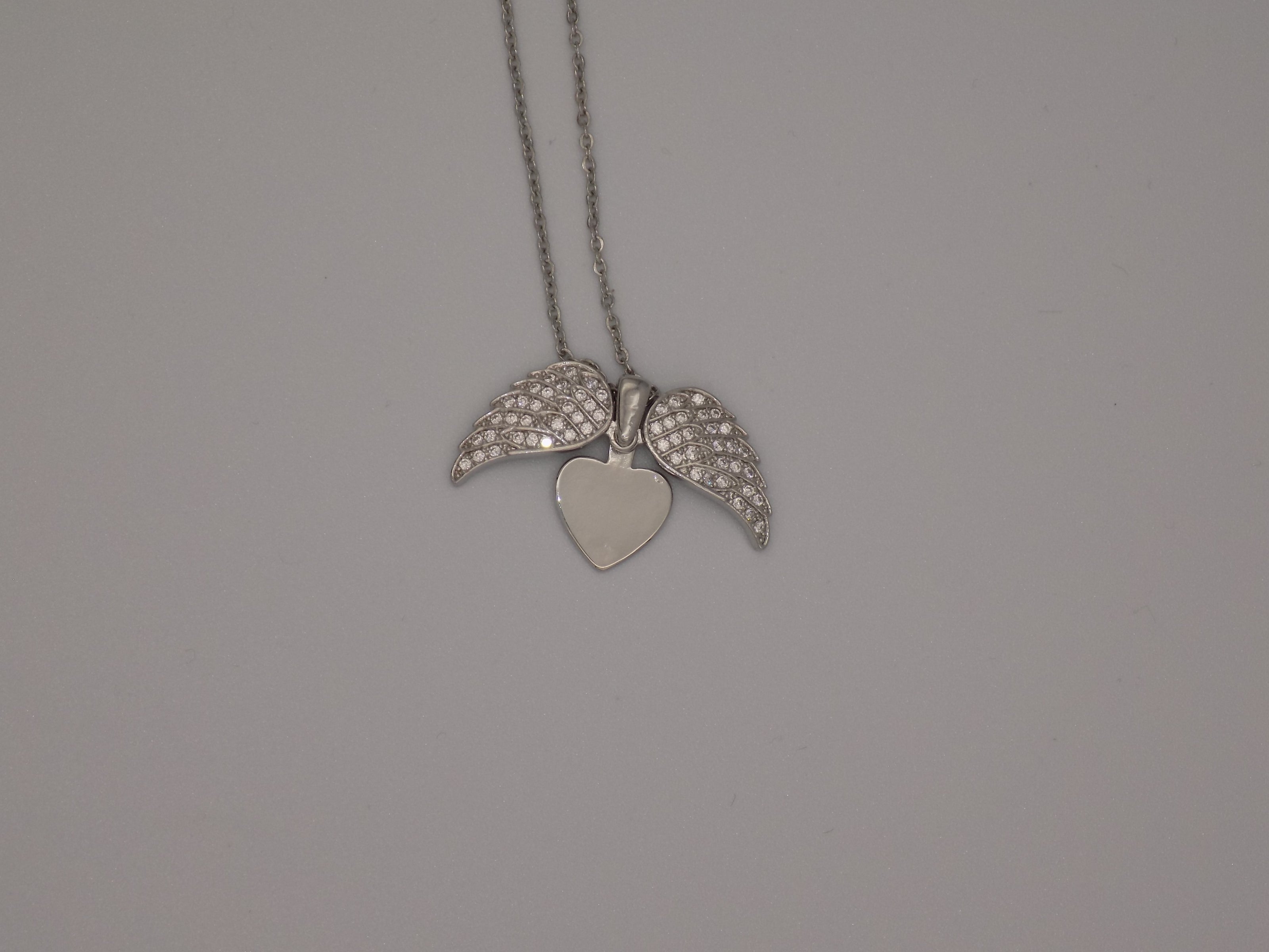 Stainless Steel Angel Necklace with Opening Wings & Zircon Stones