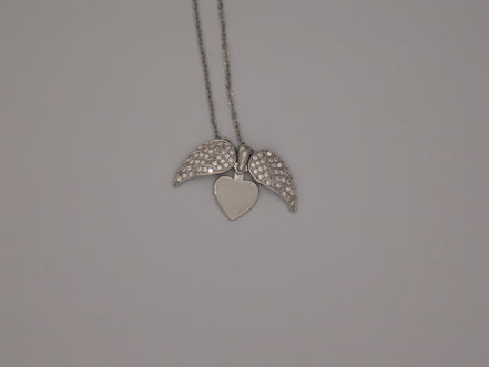 Stainless Steel Angel Necklace with Opening Wings & Zircon Stones