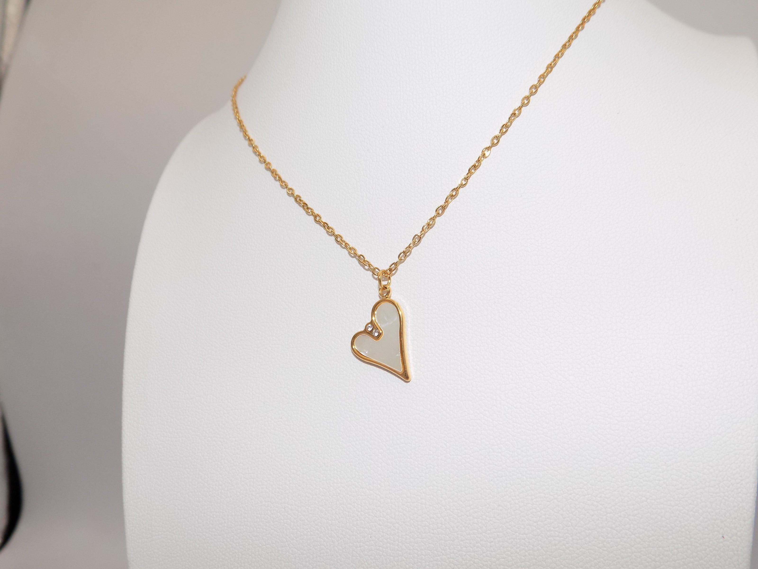 Golden Outline Heart Necklace With Crystal Detail Gold Tone Stainless Steel