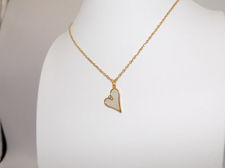 Golden Outline Heart Necklace With Crystal Detail Gold Tone Stainless Steel