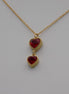 Twin Ruby Heart Drop Necklace Gold Tone Stainless Steel