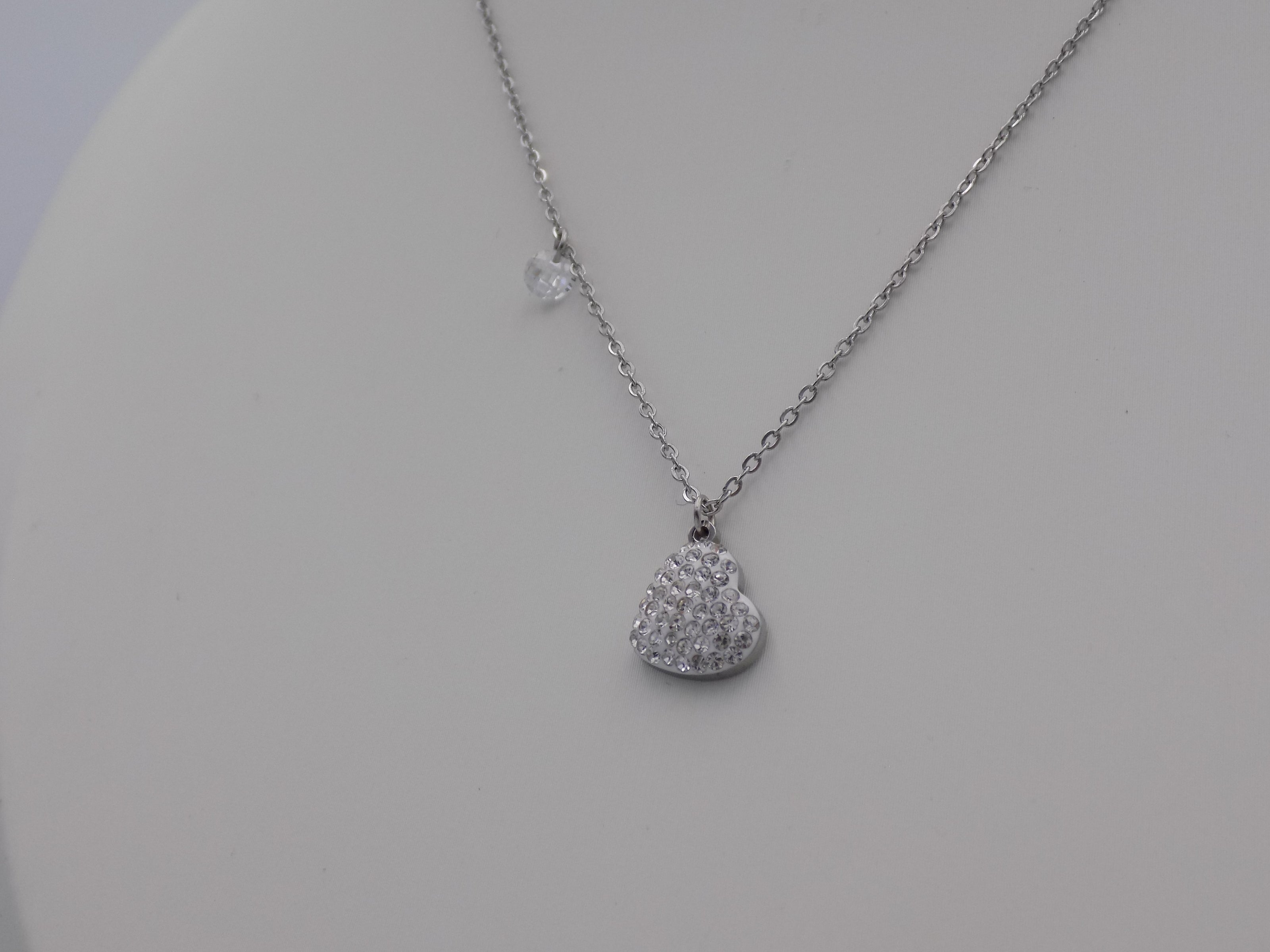 Pavé Crystal Heart Necklace Silver Tone Stainless Steel