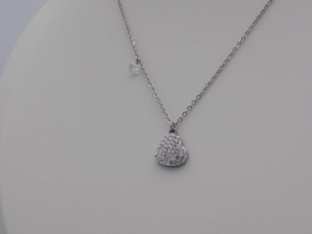 Pavé Crystal Heart Necklace Silver Tone Stainless Steel