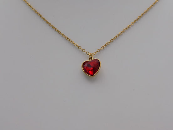 Crimson Glow Heart Necklace Gold Tone Stainless Steel