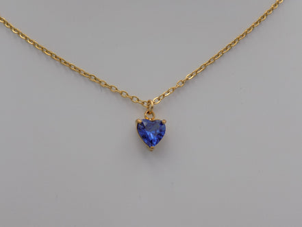 Sapphire Blue Heart Pendant Necklace Gold Tone Stainless Steel
