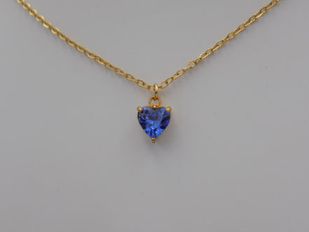 Sapphire Blue Heart Pendant Necklace Gold Tone Stainless Steel
