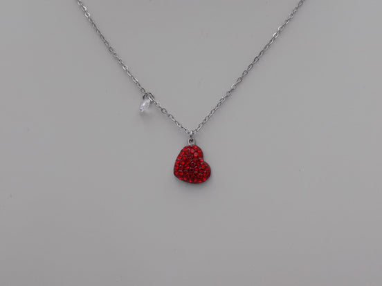 Ruby Spark Pavé Heart Necklace Silver Tone Stainless Steel