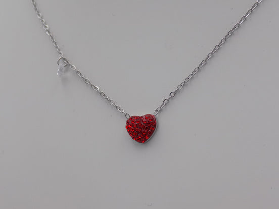 Red Crystal Heart Necklace (Silver Tone)