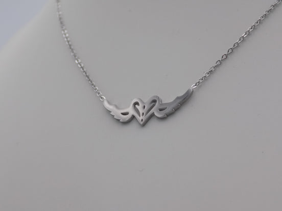 Winged Heart Necklace (Silver Tone)