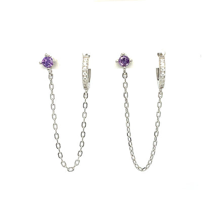 Ohrringe aus Sterlingsilber mit Veilchenstein und Kette