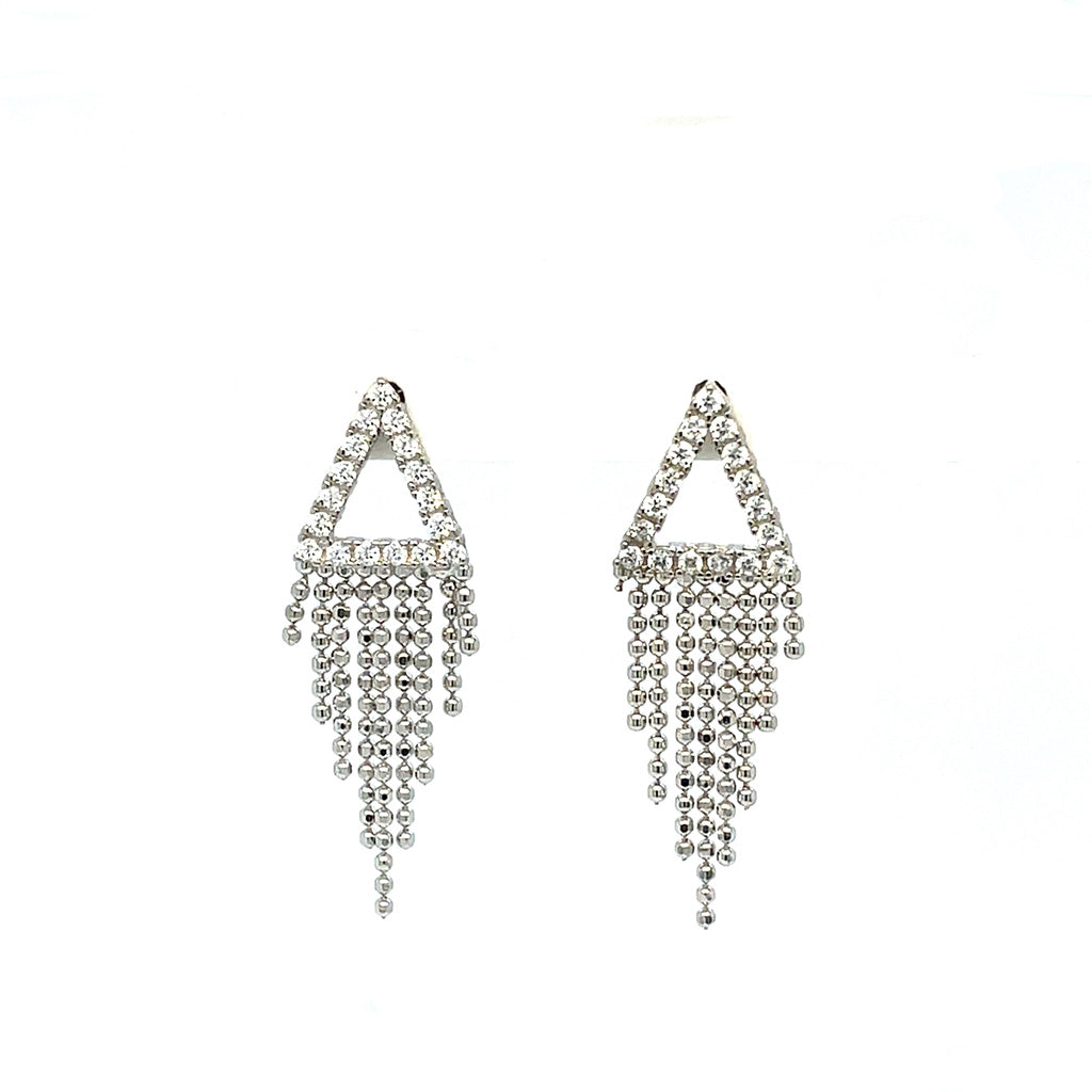 Sterling Silver Pavé Fringe Triangle Drop Earrings