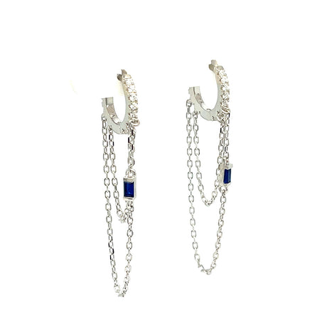 Ohrringe „Sterling-Silber Blue Baguette“ mit Doppelketten-Creolen