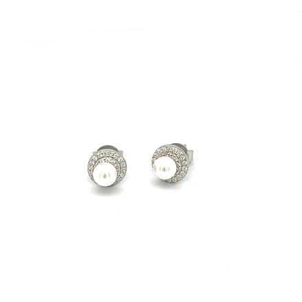 Ohrstecker aus Sterlingsilber mit Perle und Halo-Fassung