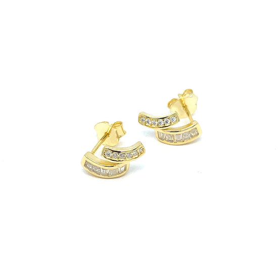 Sterling Silver Double Curve CZ Stud Earrings - Gold