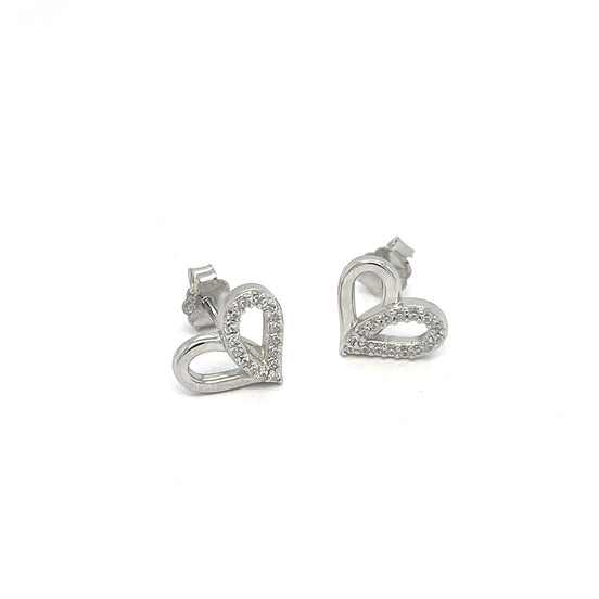 Sterling Silver Pavé Heart Stud Earrings