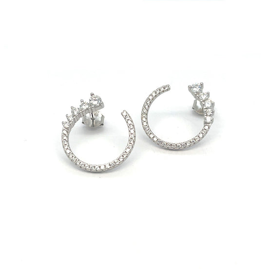 Sterling Silver Pavé Hoop Stud Earrings