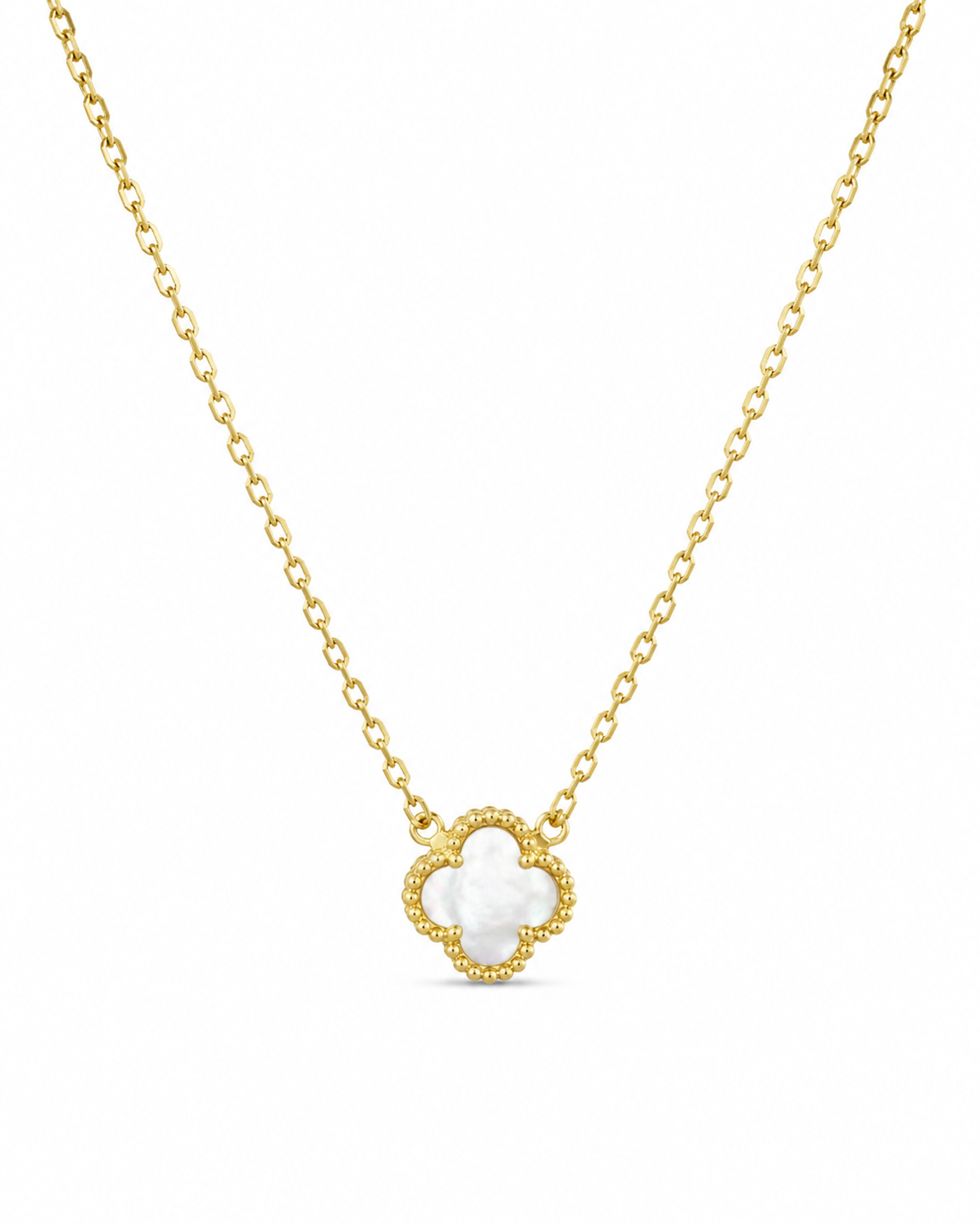 Gold Plated 925 Silver Clover Necklace with Mother of Pearl