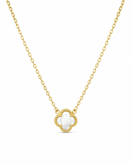Gold Plated 925 Silver Clover Necklace with Mother of Pearl