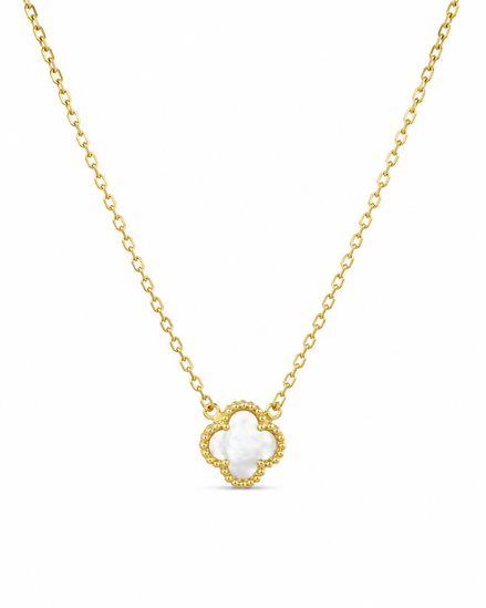 Gold Plated 925 Silver Clover Necklace with Mother of Pearl