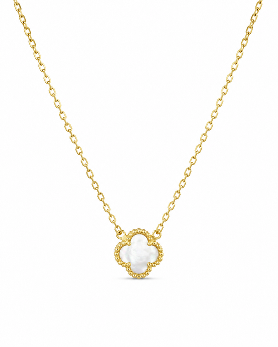 Gold Plated 925 Silver Clover Necklace with Mother of Pearl