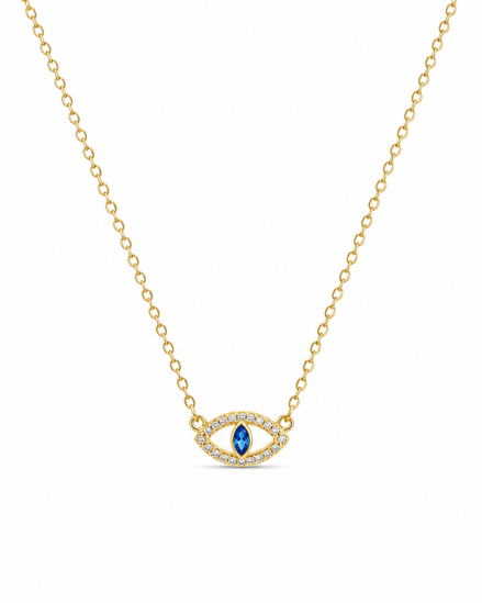 Gold Plated 925 Silver Evil Eye Necklace with Blue Zircon