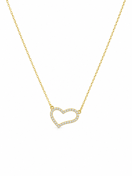 Gold Zircon Heart Necklace in Sterling Silver 925
