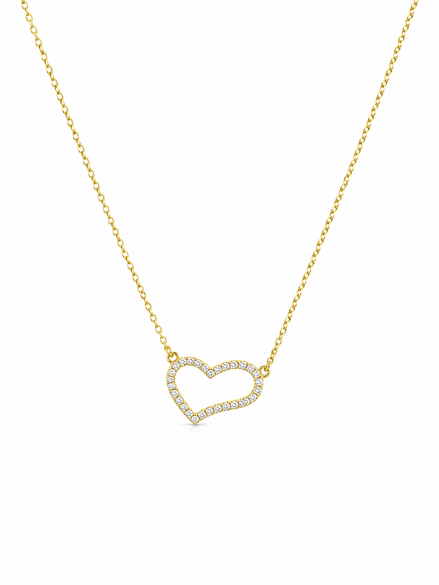 Gold Zircon Heart Necklace in Sterling Silver 925