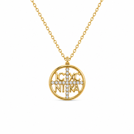 IC XC NIKA Kreis Kreuz Halskette Vergoldet 925 Silber