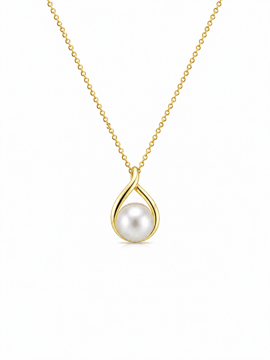 Pearl Drop Necklace Gold Plated in Sterling Silver 925