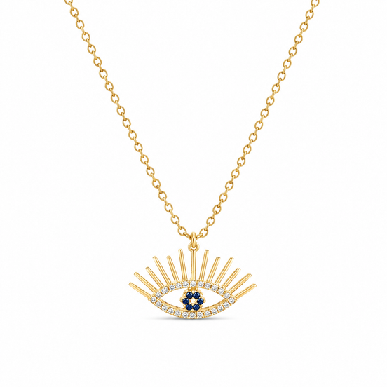 Evil Eye Necklace with Zircon Stones in Sterling Silver 925 Gold Plated