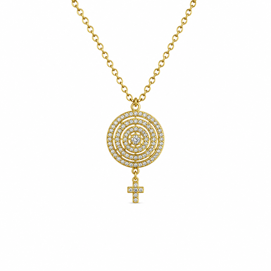Radiant Circle Cross Necklace 925 Silver Gold Plated