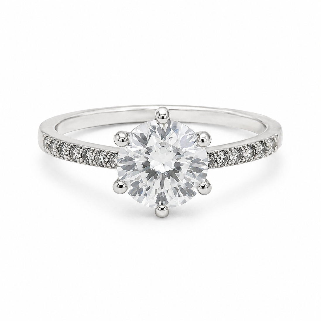 Sterling Silver Pavé Round Solitaire Ring