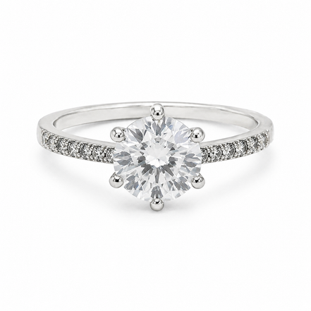 Sterling Silver Pavé Round Solitaire Ring