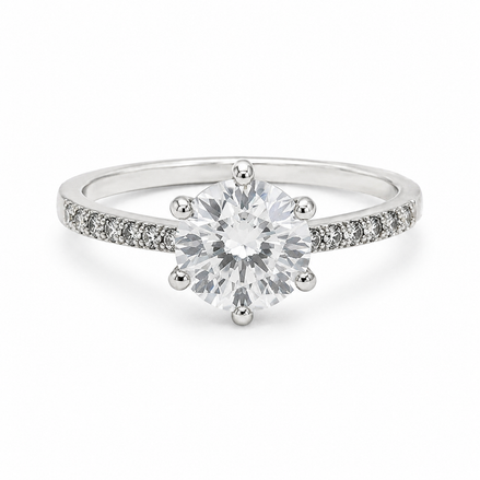 Sterling Silver Pavé Round Solitaire Ring