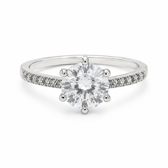 Sterling Silver Pavé Round Solitaire Ring