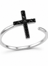 Black Cross Open Ring in Sterling Silver 925