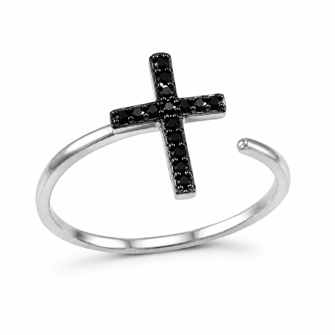 Black Cross Open Ring in Sterling Silver 925