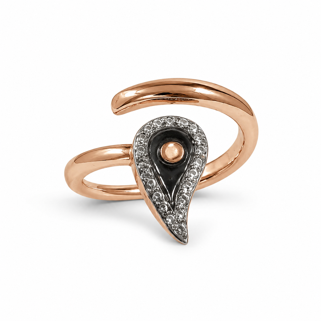 Rose Gold Teardrop Open Ring in Sterling Silver 925