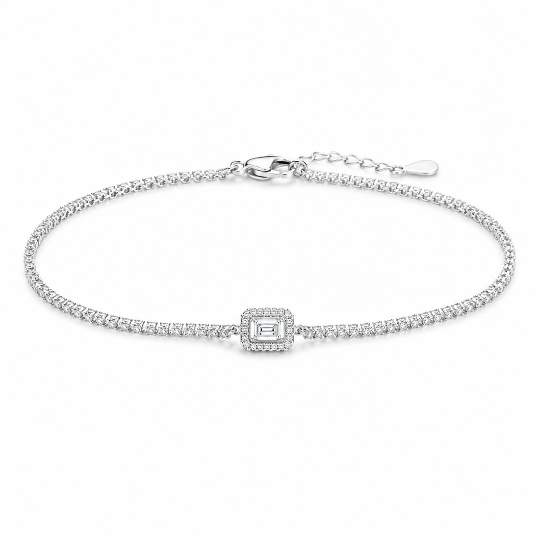 Baguette-Center-Tennisarmband (Silberfarben)