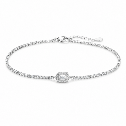 Rectangular Halo Tennis Bracelet in Sterling Silver 925