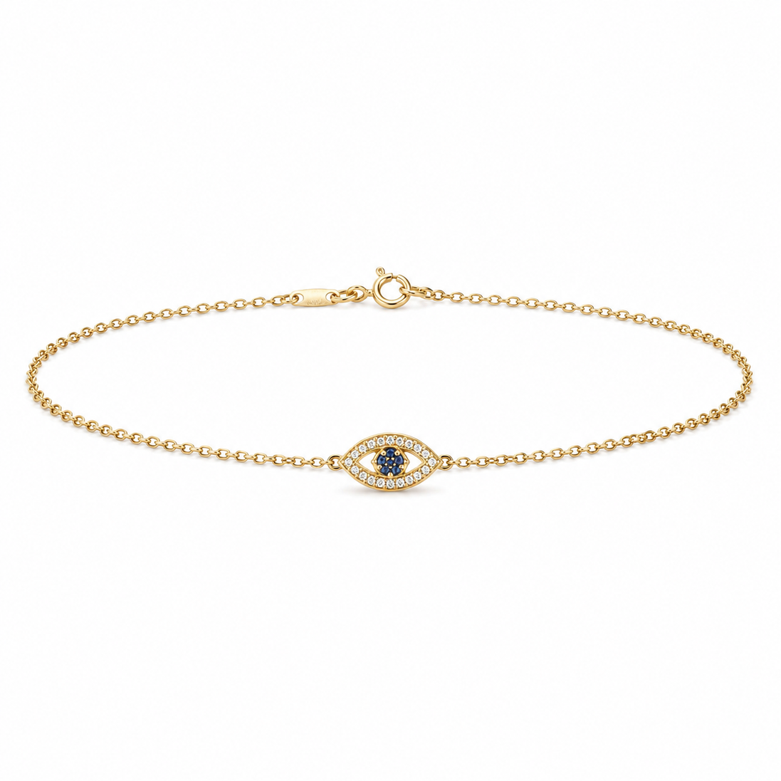Blue Evil Eye Bracelet in Gold Plated Sterling Silver 925
