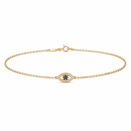 Blue Evil Eye Bracelet in Gold Plated Sterling Silver 925