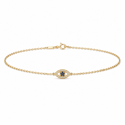 Blue Evil Eye Bracelet in Gold Plated Sterling Silver 925