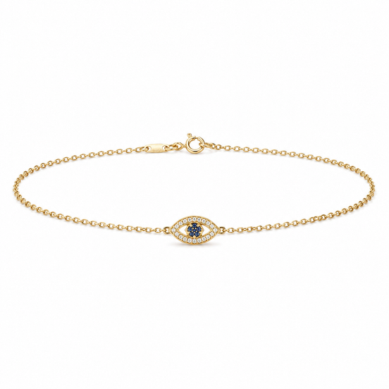 Blue Evil Eye Bracelet in Gold Plated Sterling Silver 925