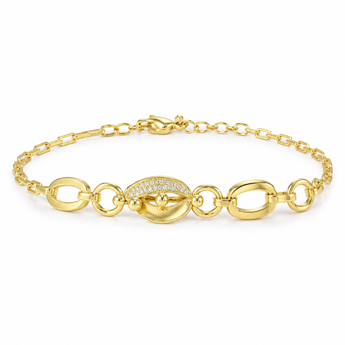 Sculptural Leaf Link Bracelet in Gold Plated Sterling Silver 925