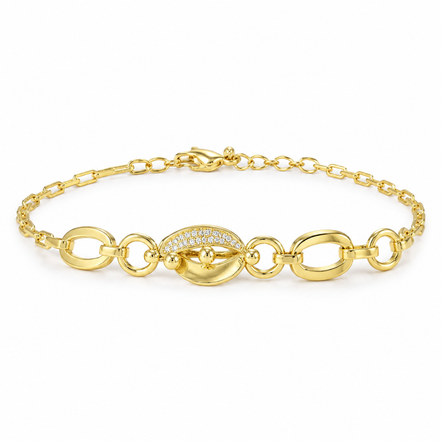 Sculptural Leaf Link Bracelet in Gold Plated Sterling Silver 925