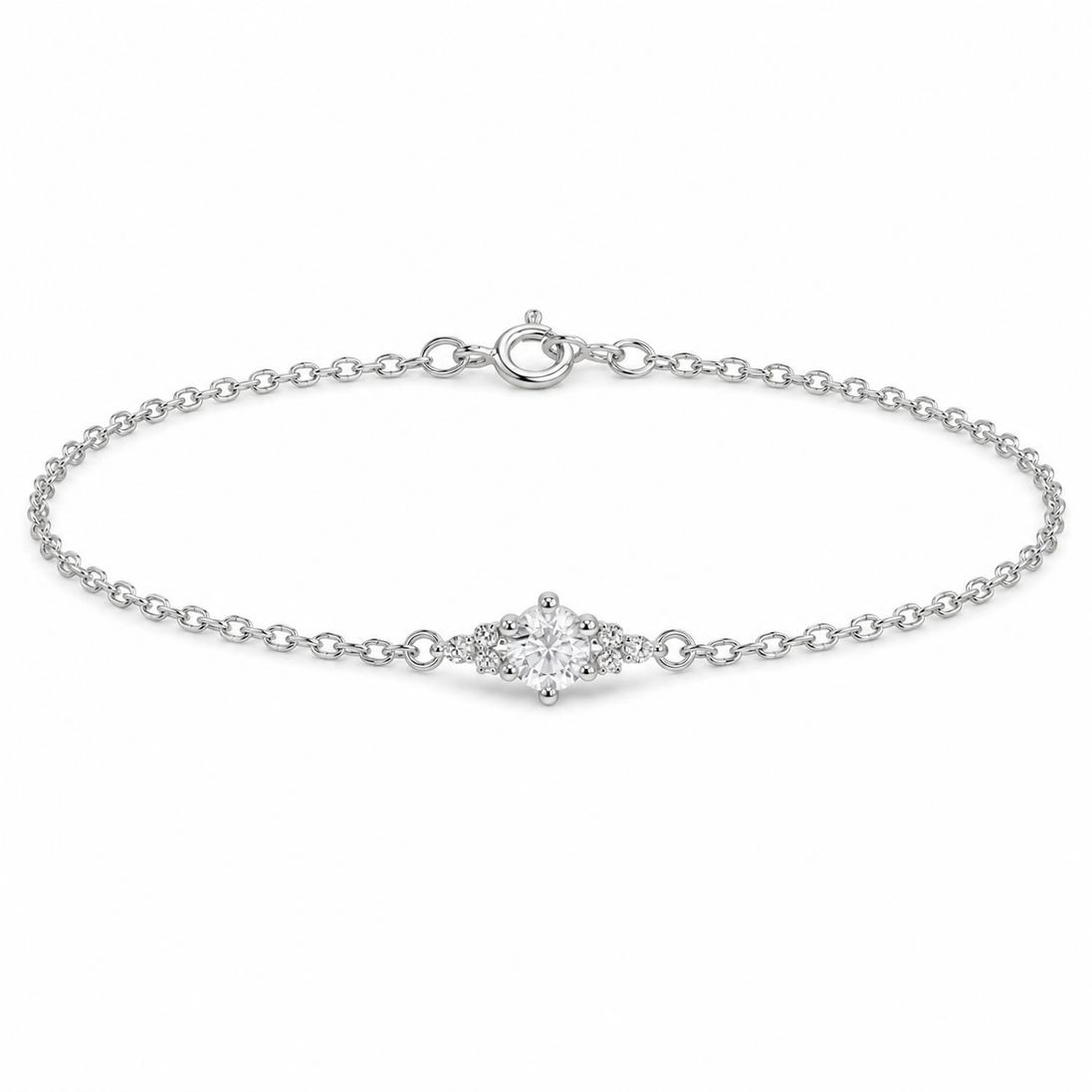 Round Solitaire Bracelet in Sterling Silver 925