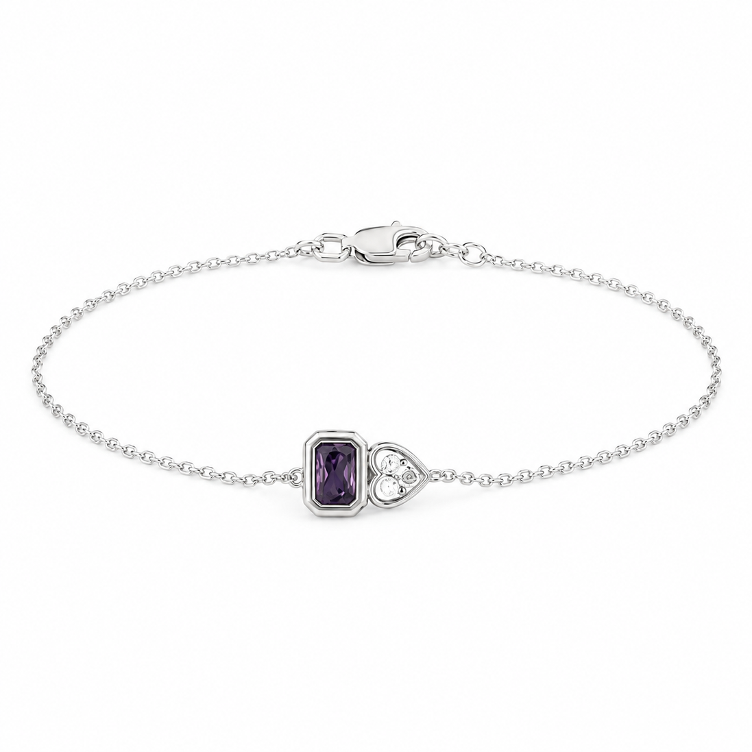 Amethyst & Heart Bracelet in Sterling Silver 925