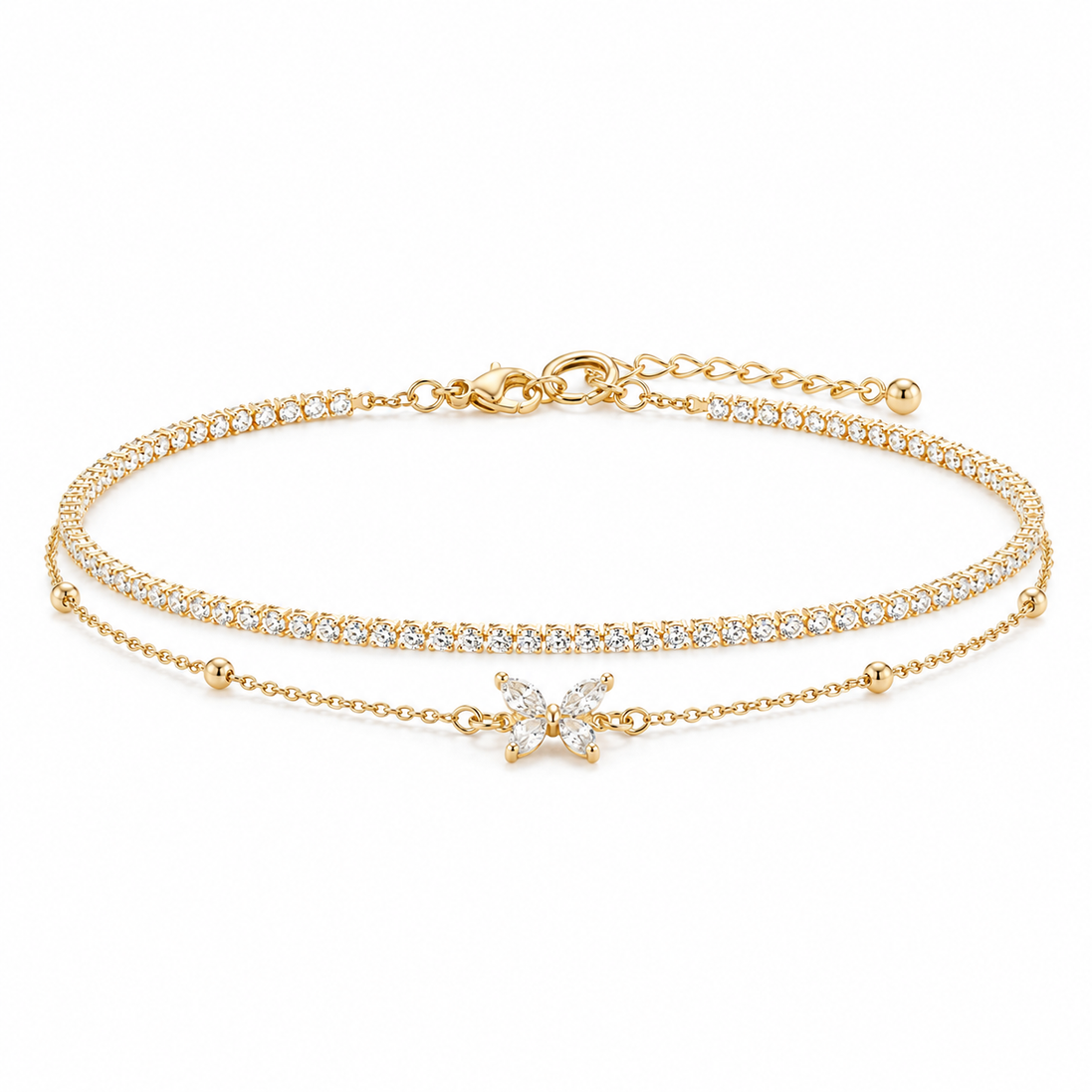 Geschichtetes Tennis- & Schleifenarmband (Goldfarben)